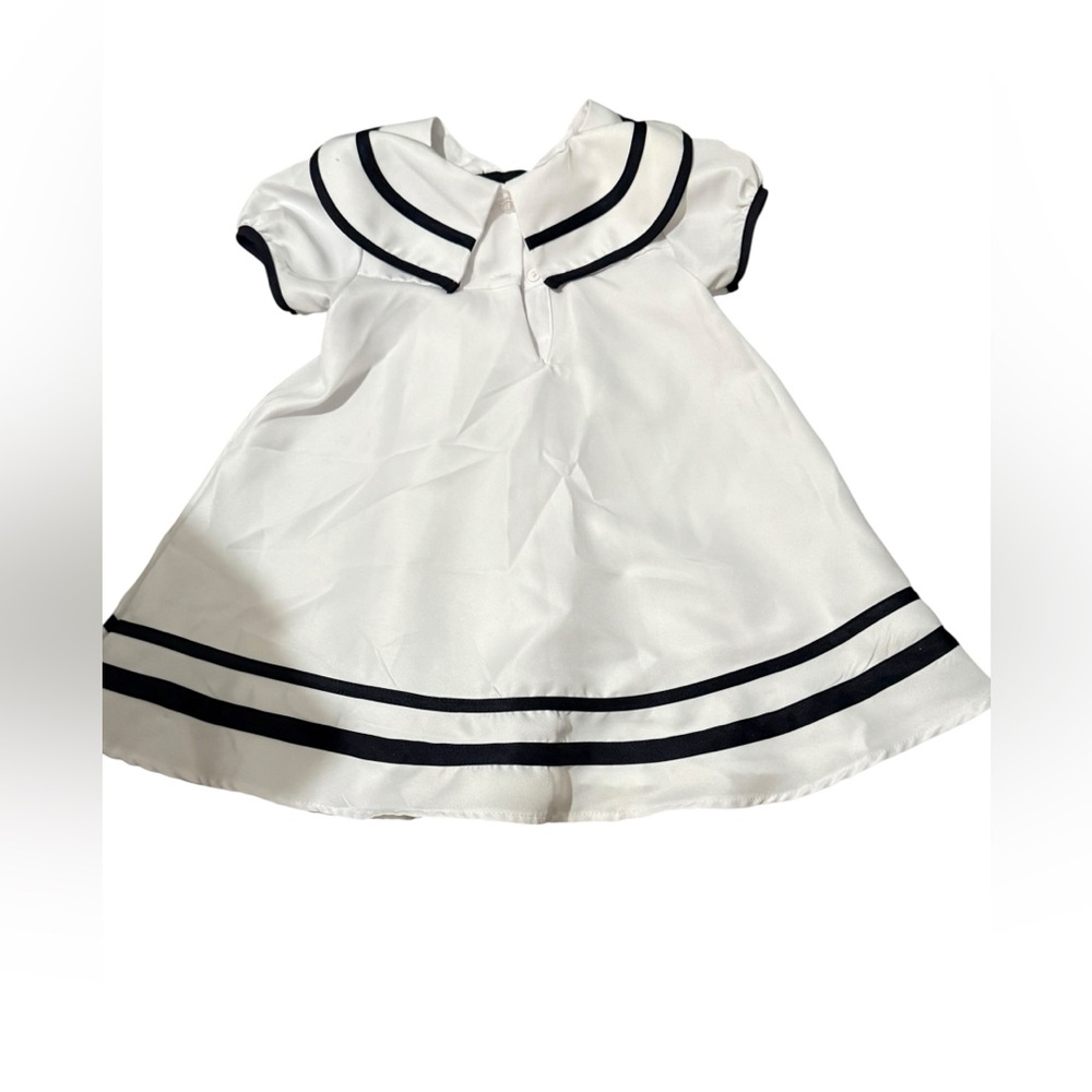 Rare Editions Girls Sailor Dress White with Navy with Bow. - Picture 10 of 11